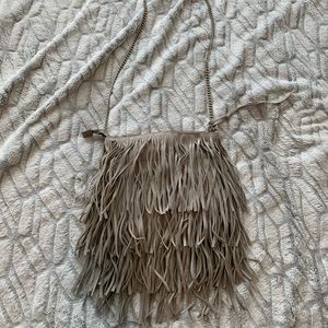 Gray Suede Fringe crossbody bag